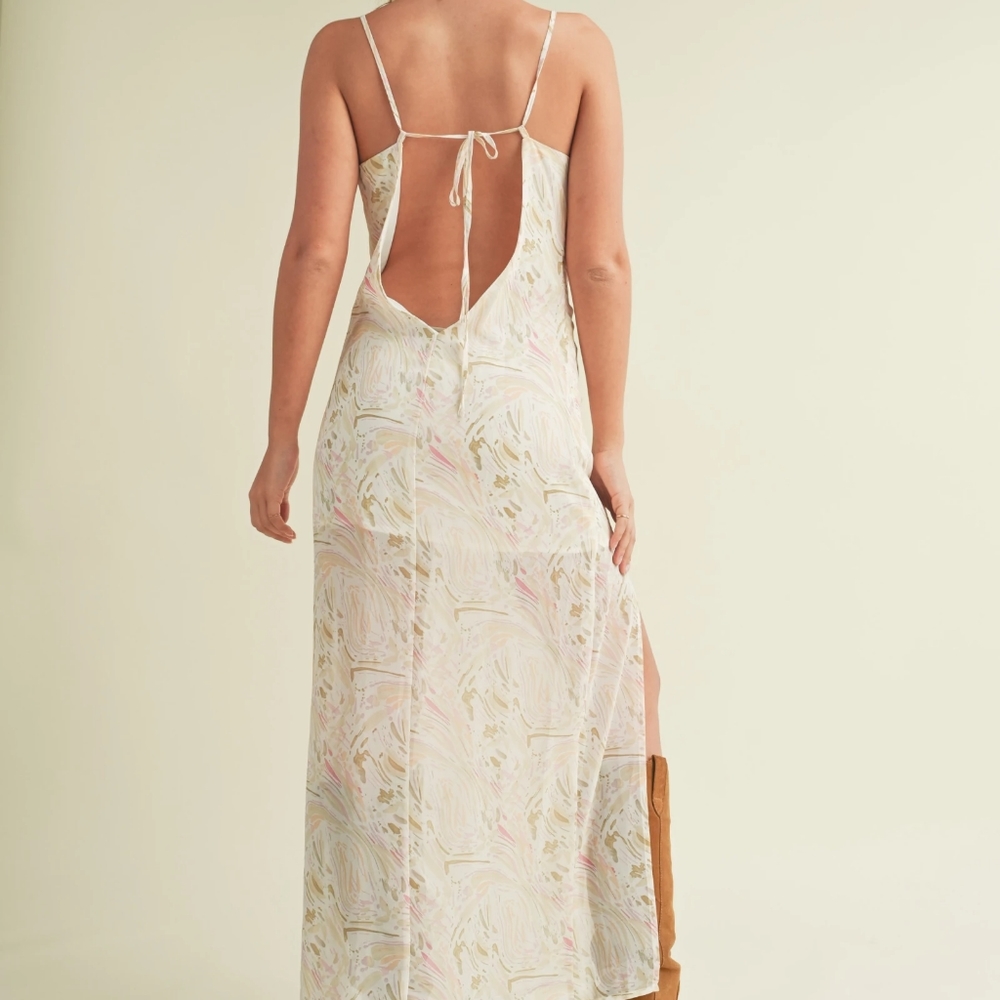 SILK SATIN MAXI DRESS WITH OPEN CROSS BACK STRAP - Picture 8 of 8